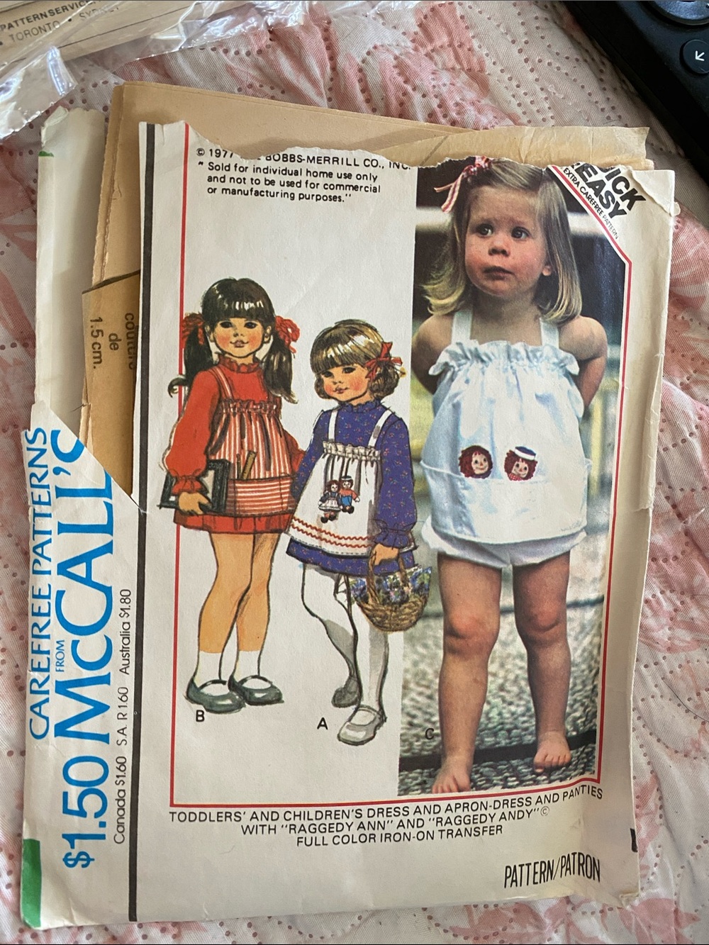Toddler McCall’s vintage pattern for apron dress and panties * no iron on